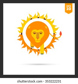 Icon of circus lion jumping through burning hoop