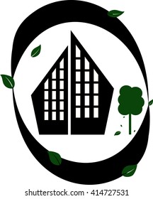 Icon of the city with trees. Vector illustration