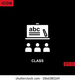 Icon class with student and chalkboard vector on black background. Illustration Filled, glyph or flat icon for graphic, print media interfaces and web design.