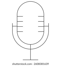 Icon of a classic studio microphone, representing podcast, audio recording, broadcasting, and communication. Vector pictogram with thin black lines on a transparent. Line thickness is editable