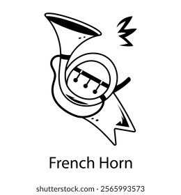 An icon of classical french horn in hand drawn style