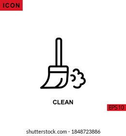 Icon clean with broom. Outline, line or linear vector icon symbol sign collection for mobile concept and web apps design.