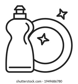 Icono de un plato limpio y detergente en un vector de botella de plástico aislado. Símbolo de vajilla y lavadora.