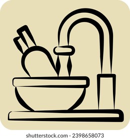 Icon Cleaning. related to Cooking symbol. hand drawn style. simple design editable. simple illustration