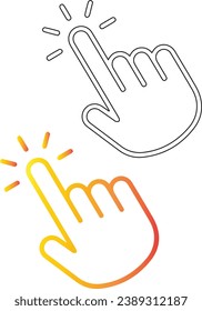 Icon of "Click with hand cursor" on a sticker with a drop shadow isolated on a blank background