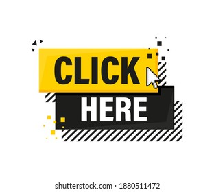 Icon with click here 3D button on white background for web marketing design. Flat deign. Social media element. White background. Vector illustration.