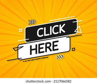 Icon with click here banner for web marketing design. Flat deign. Social media element. Vector illustration
