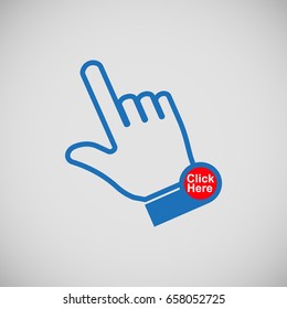 icon click. Pointing finger.  Blue isolated on white background