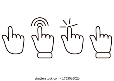 Icon click with your finger. Vector image, touch here. Hand push to the point. Stock Photo.