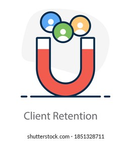 Icono de retención de clientes en estilo plano 