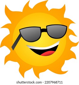 Icon clip art of a sun with smile face and sunglasses. Vector illustration of smiling sun character with cartoon style that can be used for education, design, graphic resources or decoration