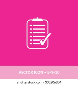 Icon of Clip Board with Checklist on Magenta Color Background. Eps-10.