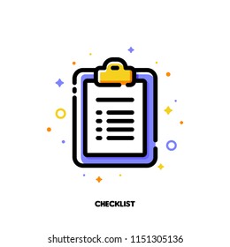 Icon of clipboard with checklist and checkmarks for office work concept. Flat filled outline style. Pixel perfect 64x64. Editable stroke
