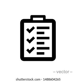 Icon clipboard checklist or document with checkmark with text in flat style. EPS 10