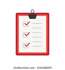 Icon clipboard checklist or document with checkmark with text in flat style