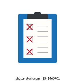 Icon clipboard checklist or document with checkmark with text in flat style