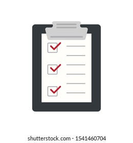 Icon clipboard checklist or document with checkmark with text in flat style