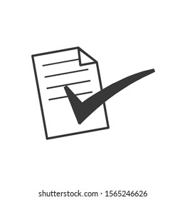 Icon clipboard checklist or document with checkmark with text in flat style. Stock vector illustration isolated on white background.