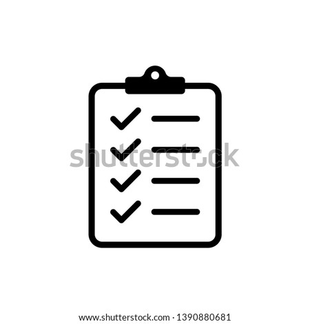 Icon clipboard checklist or document with checkmark with text in flat style. EPS 10