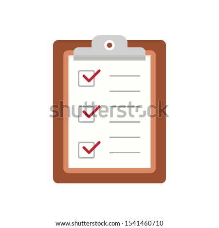 Icon clipboard checklist or document with checkmark with text in flat style