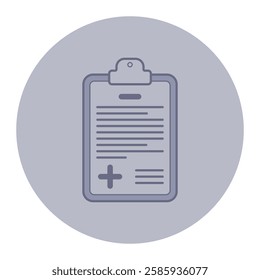 Icon of clipboard displaying medical information with plus sign. Health assessments and documentation concept