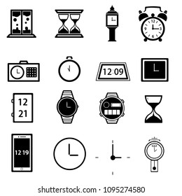 icon clock black and white can use for app, logo, symbol for present work at company or school.