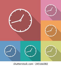 Icon of Clock. Flat style. Watch symbol