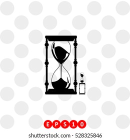 Icon of clock glass on gray background. All elements clock glass for web design and decoration of greeting cards.