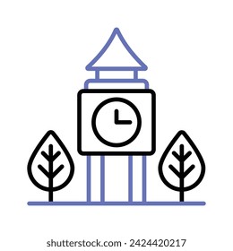 Un icono de la torre del reloj en estilo de diseño moderno, aislado sobre fondo blanco