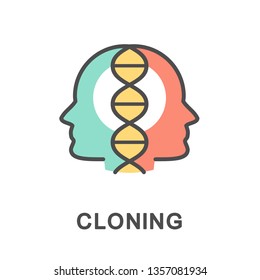 Icon cloning. Creation of genetically identical people. The thin contour lines with color fills.
