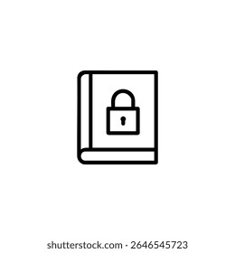 An icon of a closed book with a small padlock on the cover representing a diary or private information. Simple line art vector.