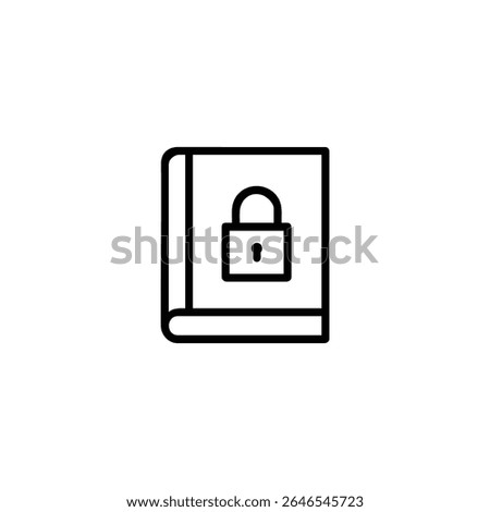 An icon of a closed book with a small padlock on the cover representing a diary or private information. Simple line art vector.