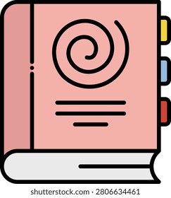 Icon of a closed book with a spiral symbol on the cover representing hypnotherapy literature and self help guide material