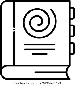 Icon of a closed book with a spiral symbol on the cover representing hypnotherapy literature and self help guide material