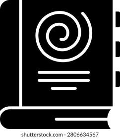 Icon of a closed book with a spiral symbol on the cover representing hypnotherapy literature and self help guide material