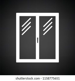 Icon of closed window frame. Black background with white. Vector illustration.