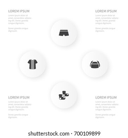 Icon Clothes Set Of Shirt, Woolen, Swimming Trunks And Other Vector Objects. Also Includes Cotton, Half-Hose, Stripy Elements.
