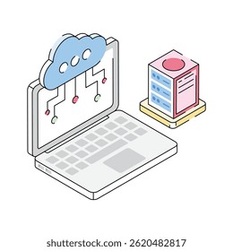An icon of cloud computing designed in isometric style