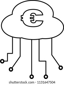 An icon with a cloud connected with electronic circuits and the euro sign inside it - Vector