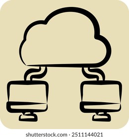 Icon Cloud Connection. related to Network symbol. hand drawn style. simple illustration