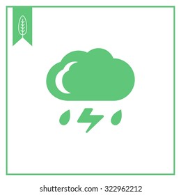 Icon of cloud with falling raindrops and lightning