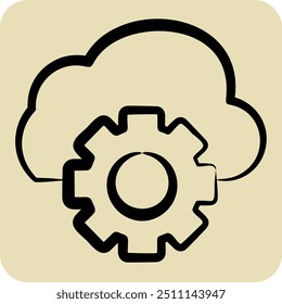 Gestión de la nube de iconos. relacionado con el símbolo de red. estilo dibujado a mano. ilustración simple