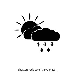 Icon cloud with rain and facing the sun. Vector.