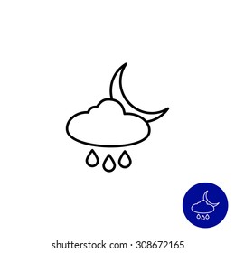 Icon of cloud with raindrops and crescent moon