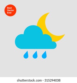Icon of cloud with raindrops and moon 