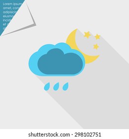 Icon of cloud with raindrops and moon with stars