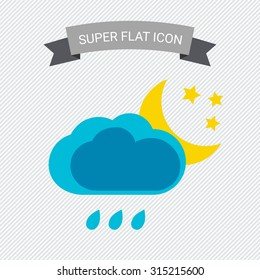 Icon of cloud with raindrops and moon with stars