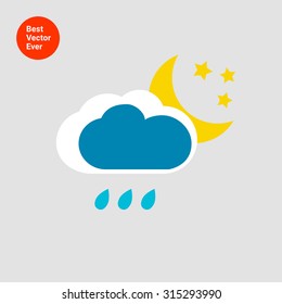 Icon of cloud with raindrops and moon with stars