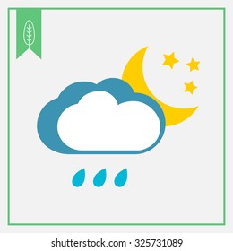 Icon of cloud with raindrops and moon with stars