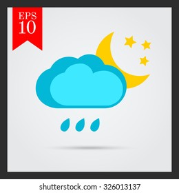 Icon of cloud with raindrops and moon with stars